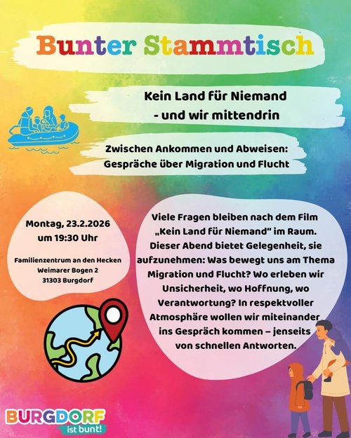 Offener Stammtisch am 23. Februar ab 19.30 Uhr im Familienzentrum an den Hecken