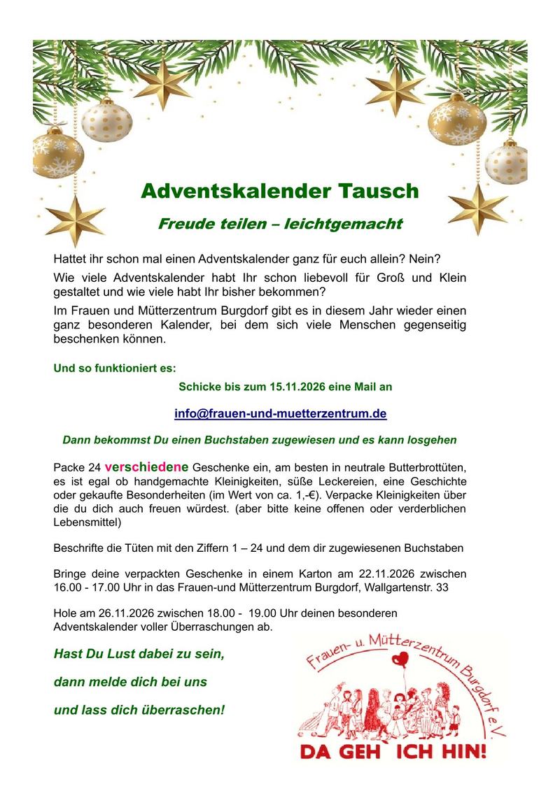 Adventskalender Tausch aktuell