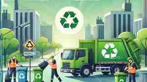 DALL·E 2024-12-15 10.24.42 - A vibrant and clean symbolic representation of a waste collection service. The scene features a modern garbage truck in green and white with recycling