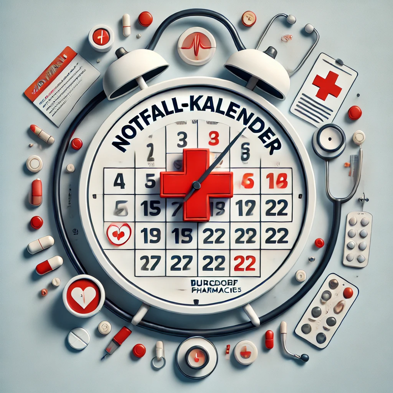 DALL·E 2025-01-22 11.32.45 - A symbolic image for a &#x27;Notfall-Kalender&#x27; provided by Burgdorf pharmacies. The image features a modern calendar with red highlighted emergency dates,