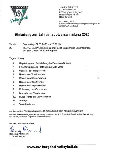 Einladung JHV 2026 Volleyball