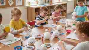 Kinder basteln Schaumkopf-Puppenköpfe