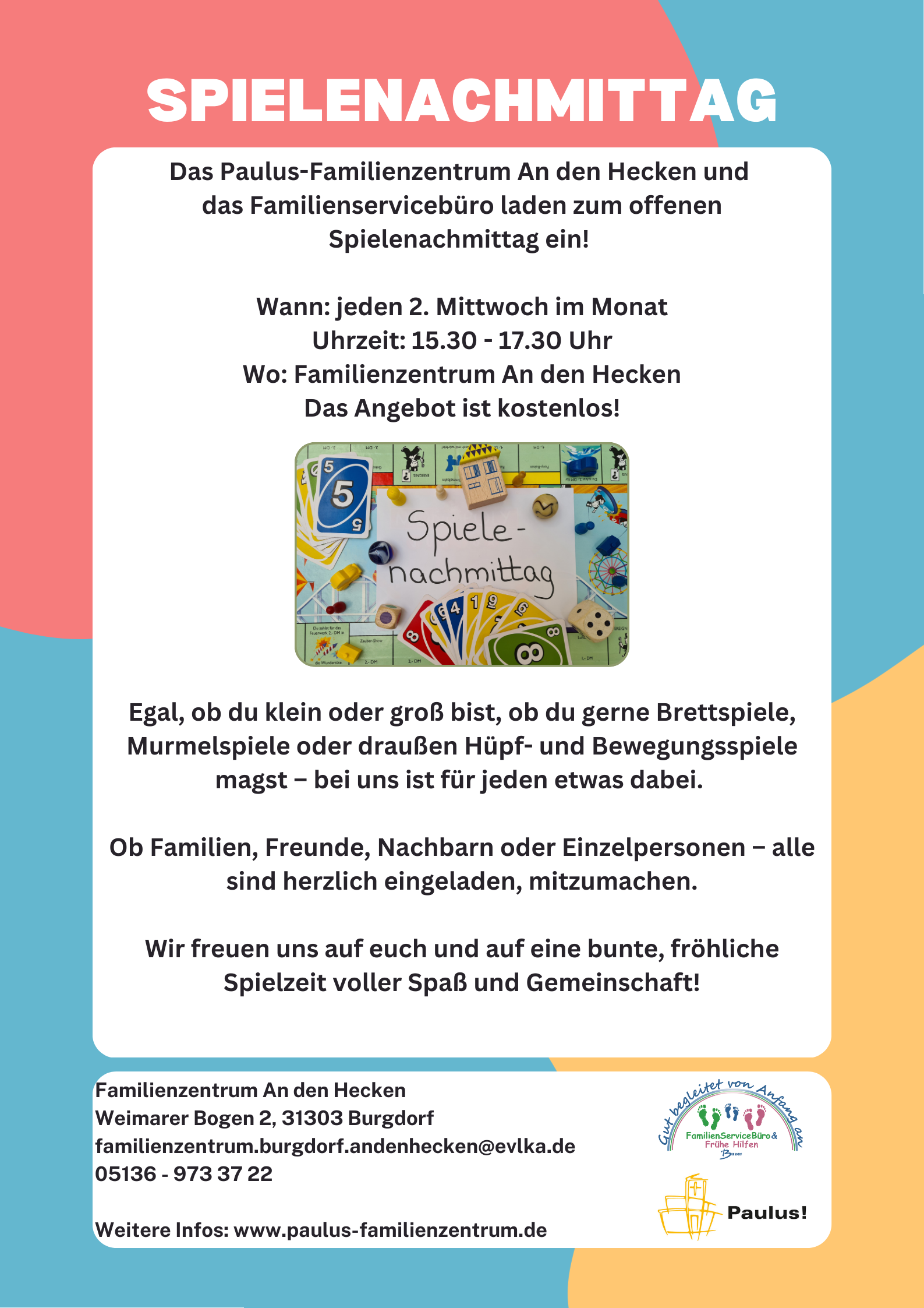 Paulus-Familienzentrum und Familienservicebüro laden zum offenen Spielenachmittag ein